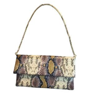 EXPRESS Faux Snake Skin Clutch Purse Shoulder Bag - Removable Chain Strap